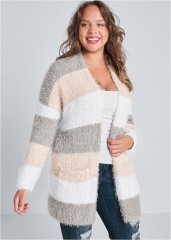 Venus Plus Size Cozy Striped Cardigan in Blush Multi