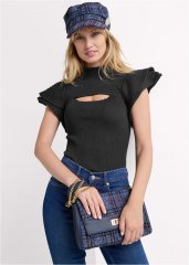 Venus VENUS | Flutter Sleeveless Ribbed Sweater in Black