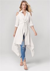 Venus Knot Twist High-Low Blouse in White