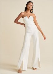 Venus Front Slit Jumpsuit in Off White