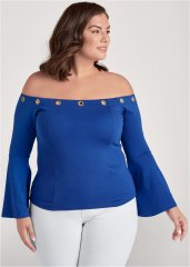 Venus Plus Size Off-The-Shoulder Grommet Top