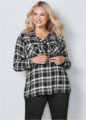 Venus Plus Size Plaid Lace-Up Top