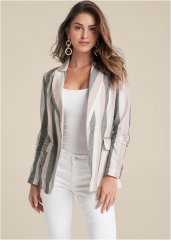 Venus White Multi STRIPED LINEN BLAZER