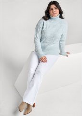 Venus Plus Size Diamond Cable Turtleneck Sweater in Light Blue