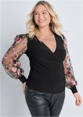 Venus Plus Size Embroidered Sleeve Top