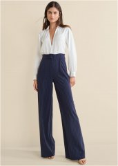 Venus Pinstripe Wide Leg Jumpsuit in Navy & White