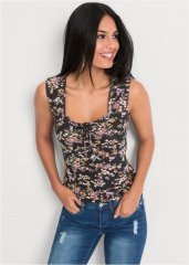 Venus Tie-Front Floral Top in Black Multi