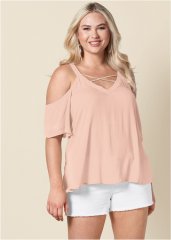 Venus Plus Size Strappy Detail V-Neck Top