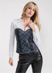 Venus Layered Tweed Bustier Top in Navy Multi