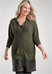 Venus Plus Size Faux-Leather Tunic Jacket in Olive & Black