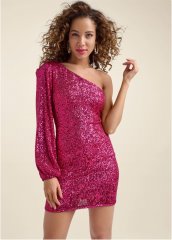 Venus One-Shoulder Sequin Dress - Pink