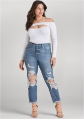 Venus Plus Size New Vintage Boyfriend Jeans in Medium Wash