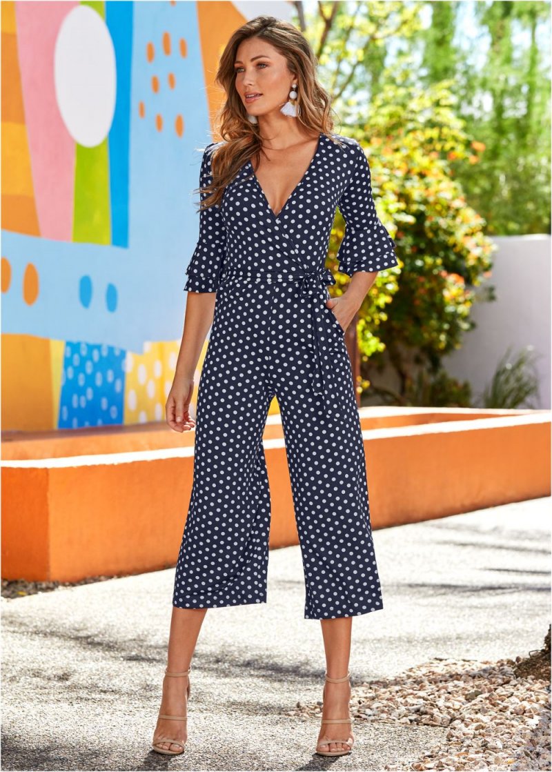 Venus Polka Dot Jumpsuit in Navy & White