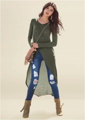 Venus Casual High-Low Top in Olive