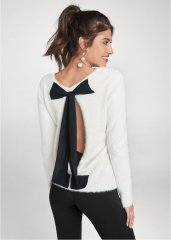 Venus VENUS | Bow Detail Open Back Sweater in Off White