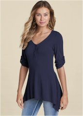 Venus Henley High-Low Top in Navy