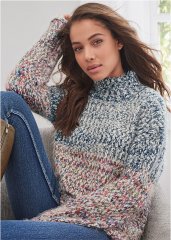 Venus VENUS | Marled Knit Mock-Neck Sweater in Blue Multi