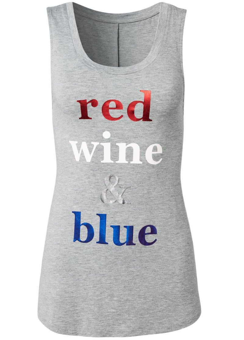 Venus Plus Size Red Wine And Blue Lounge Tank Top in Heather Grey