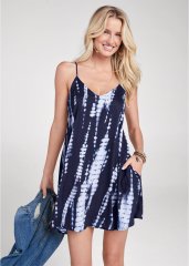 Venus Tie Dye V-Neck Shift Dress - Navy Multi