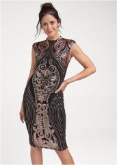 Venus Sequin Midi Dress - Black Multi