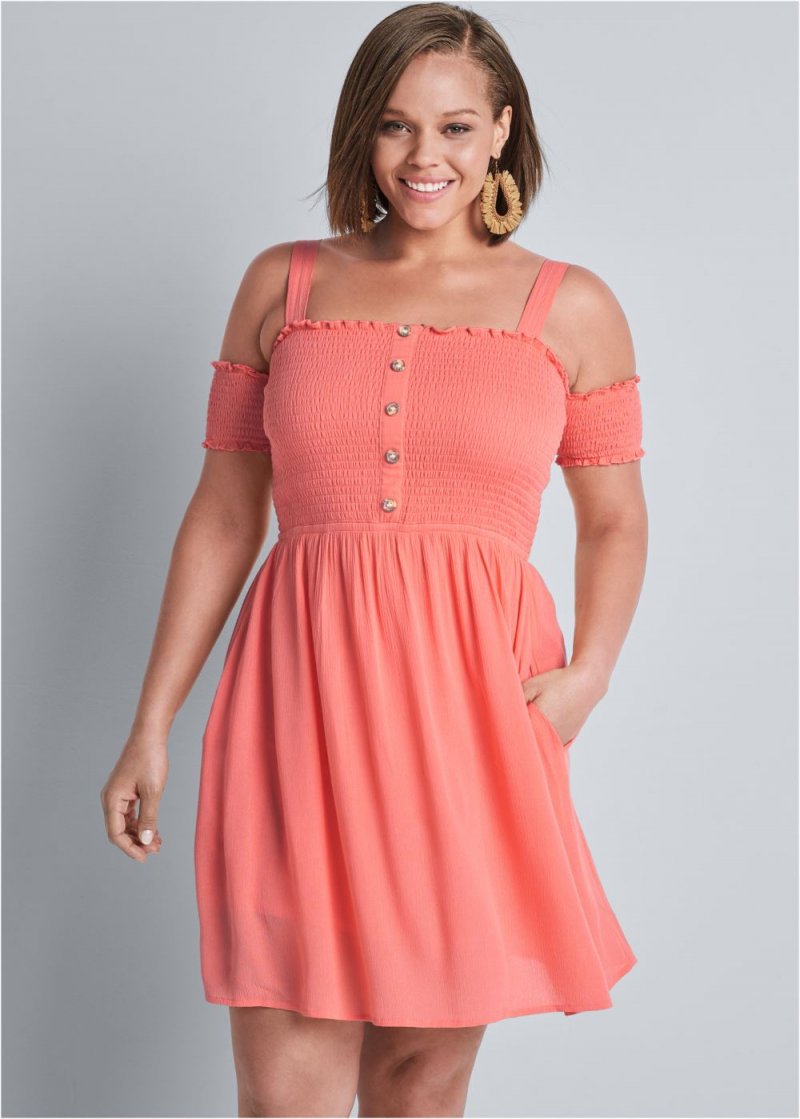 Venus Plus Size Smocked A-Line Mini Dress