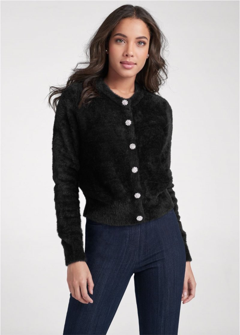 Venus VENUS | Cozy Button-Front Cardigan in Black