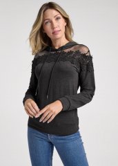 Venus Mesh And Lace Sweatshirt in Black