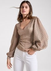 Venus Lace Balloon Sleeve Top in Mocha