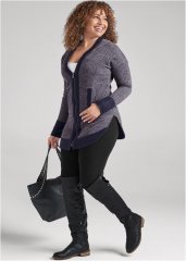 Venus Plus Size Tunic Length Zip Up Hoodie Jacket in Navy