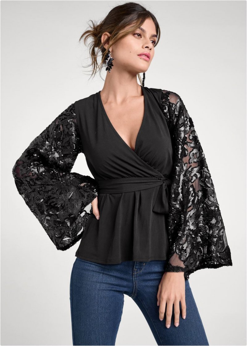 Venus Embellished Lace Top in Black