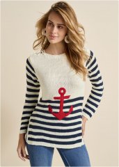 Venus VENUS | Anchor Crew Neck Sweater in White Multi