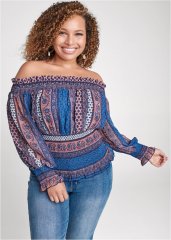 Venus Plus Size Printed Smocked Top