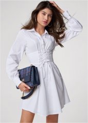 Venus Corset Waist Shirt Dress - White