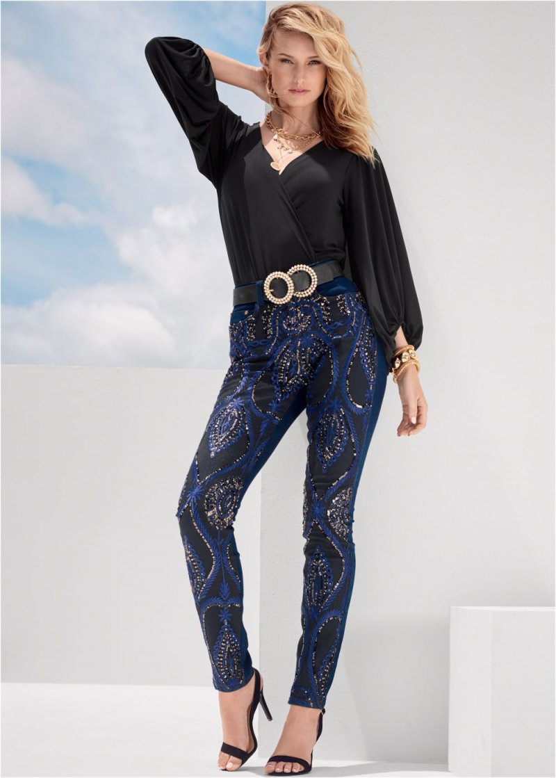 Venus Indigo Blue Beaded Skinny Jeans