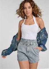 Venus High-Waist Belted Shorts - Blue