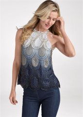 Venus Embellished Ombre Top in Blue Multi