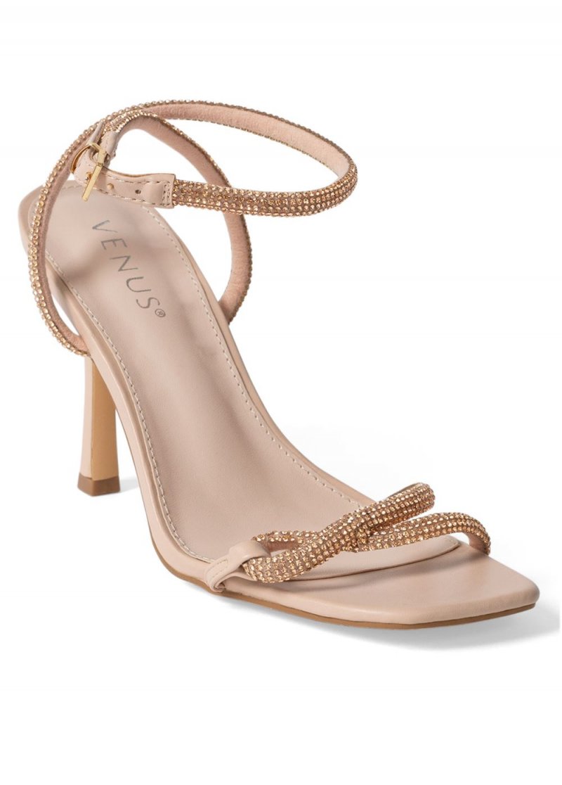 Venus Embellished Twist Heels in Pale Pink