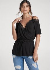 Venus Cold-Shoulder Lace Top in Black