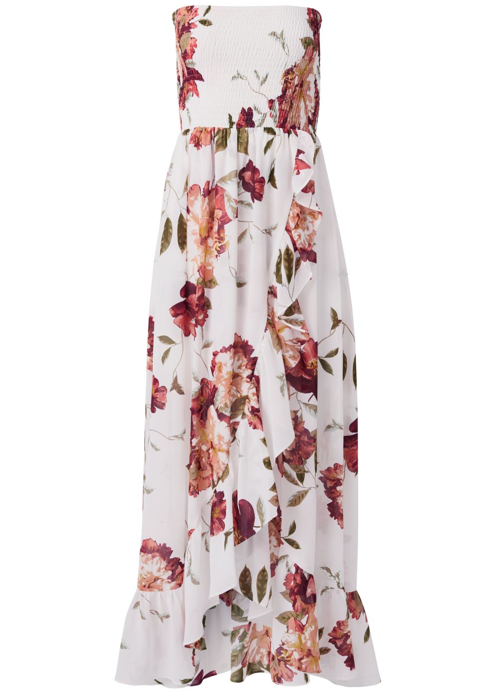 Venus Strapless Smocked Dress - White Multi
