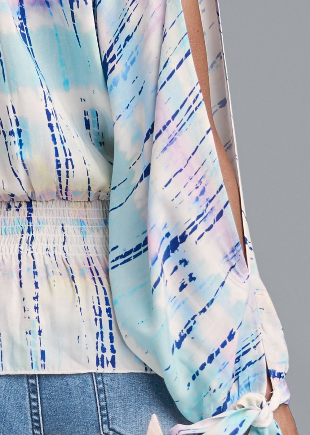 Venus Tie Dye Cold-Shoulder Top in Cream Multi