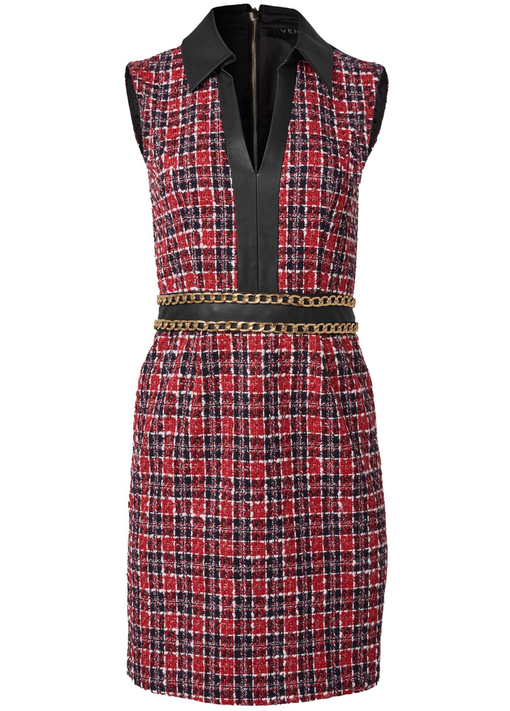 Venus Collared Tweed Dress - Red & Black