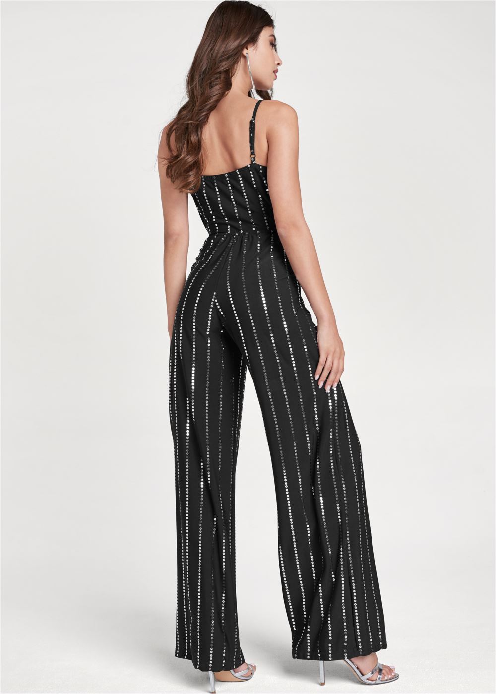 Venus Sequin Pinstripe Jumpsuit in Black