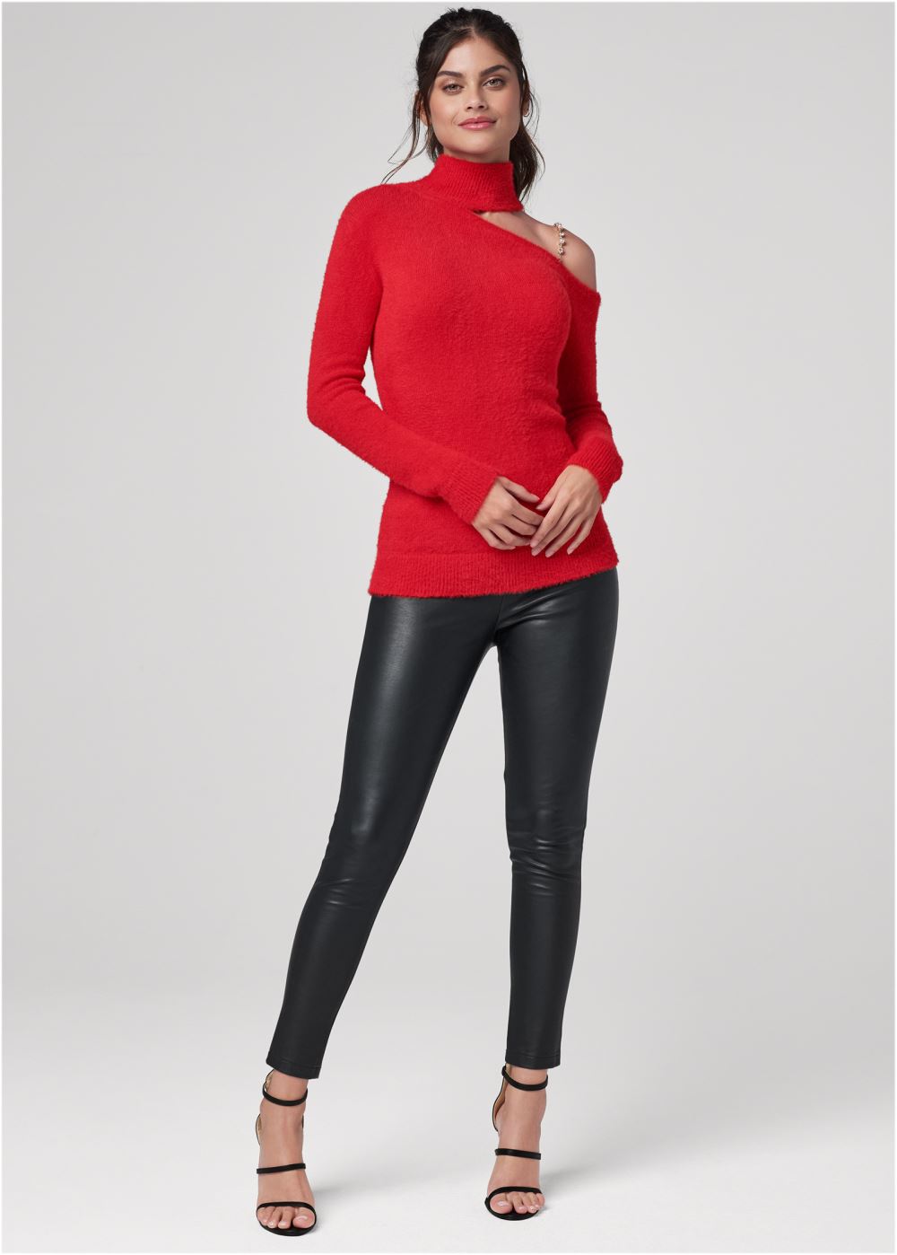 Venus VENUS | Cozy One Shoulder Sweater in Red