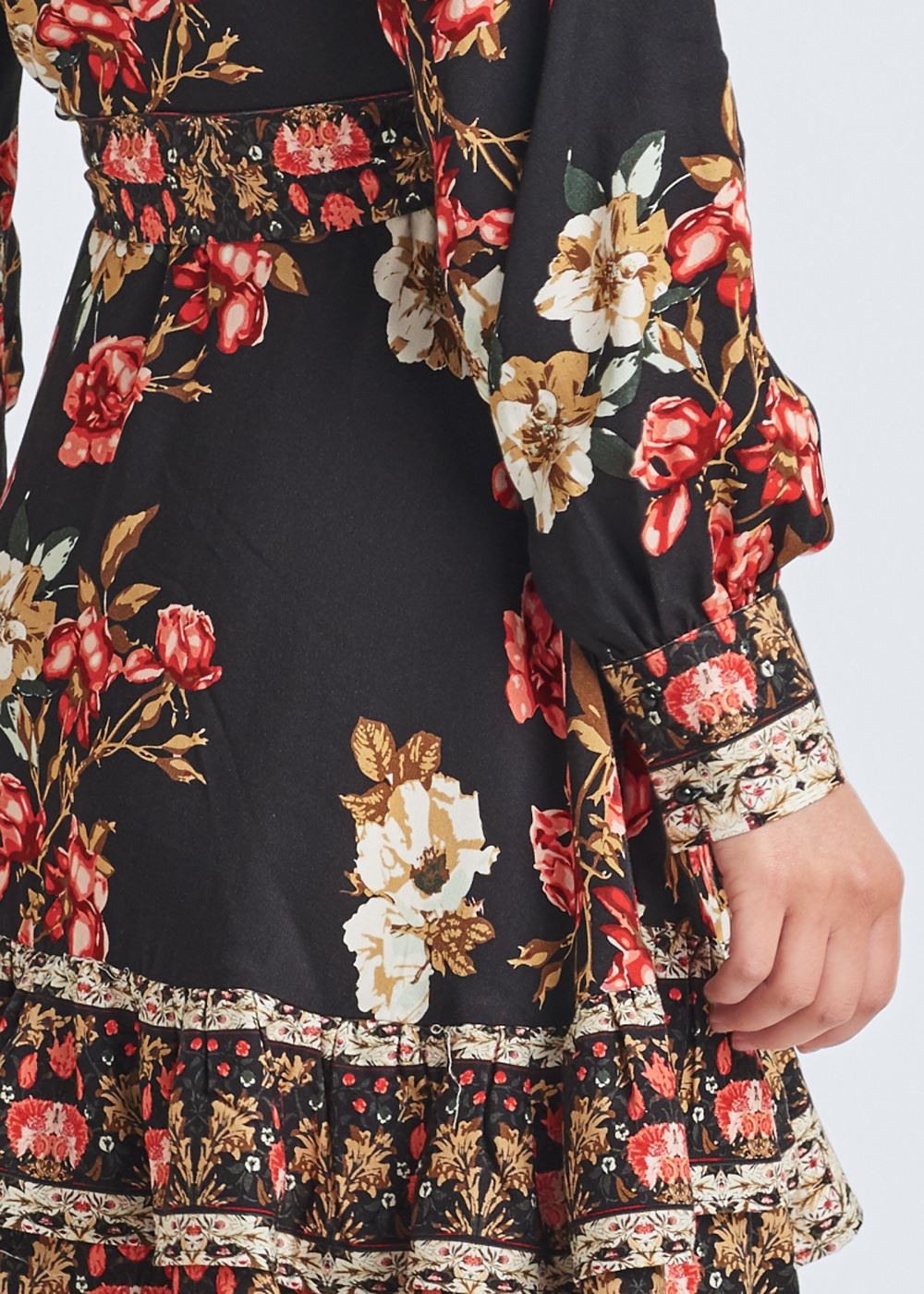 Venus Floral Print Mini Dress - Black Multi