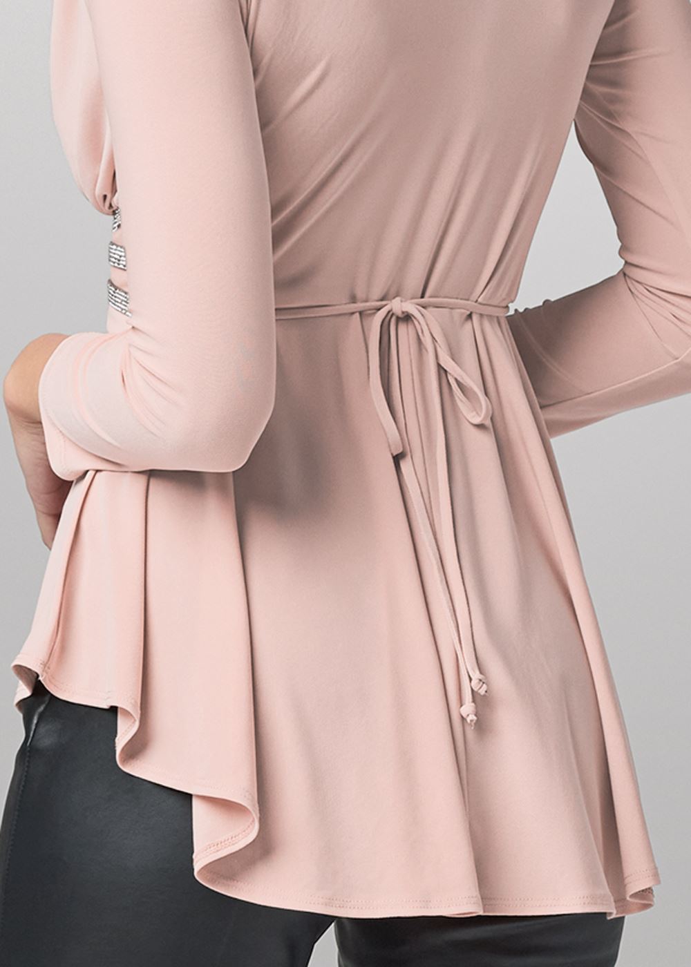 Venus Rhinestone Detail Long Sleeve Top in Light Pink