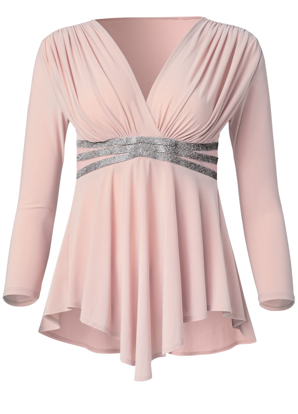 Venus Rhinestone Detail Long Sleeve Top in Light Pink