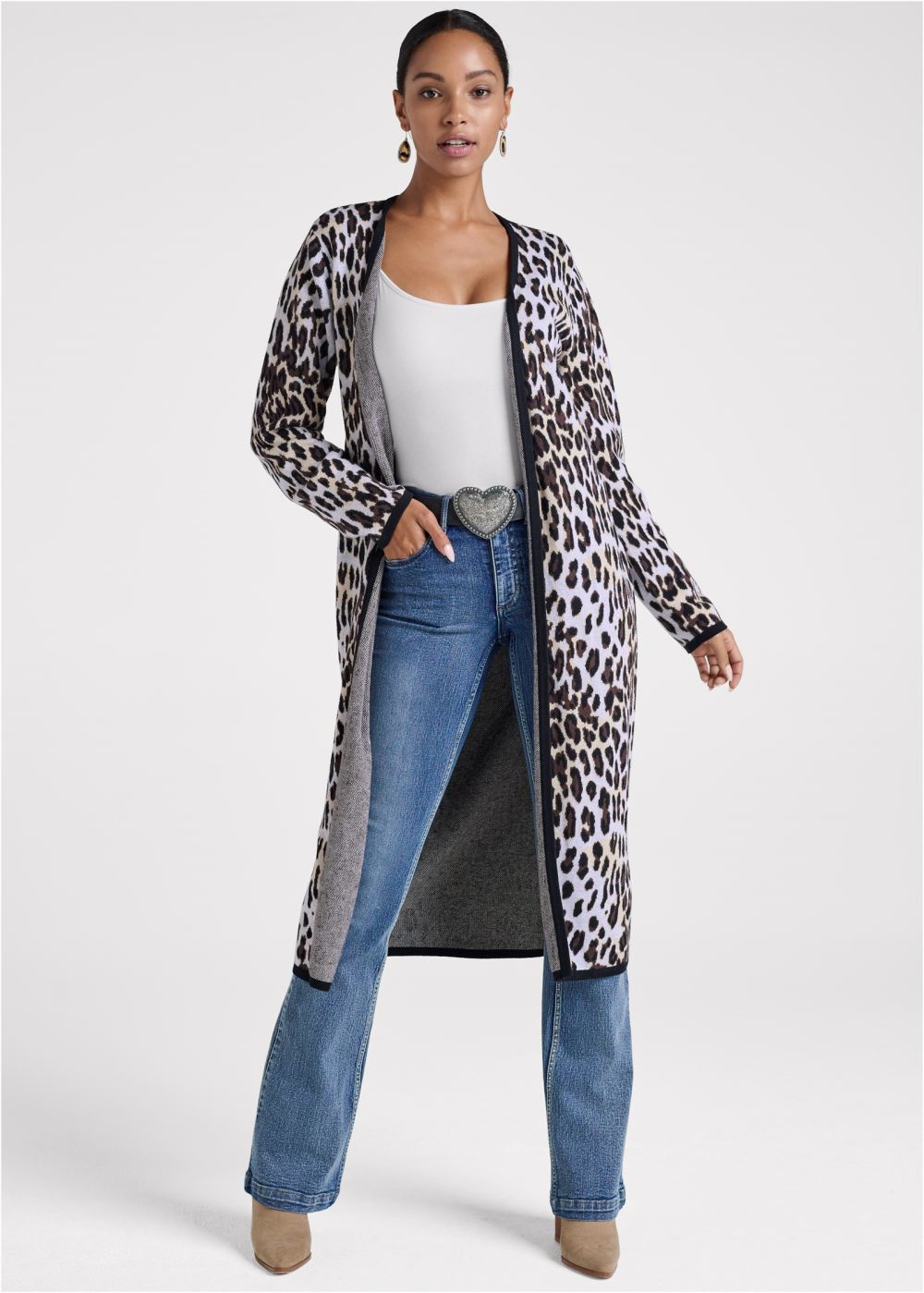 Venus VENUS | Snow Leopard Print Duster in White Multi