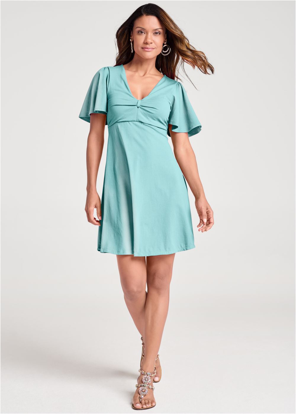 Venus Flutter Sleeve V-Neck Dress - Mint