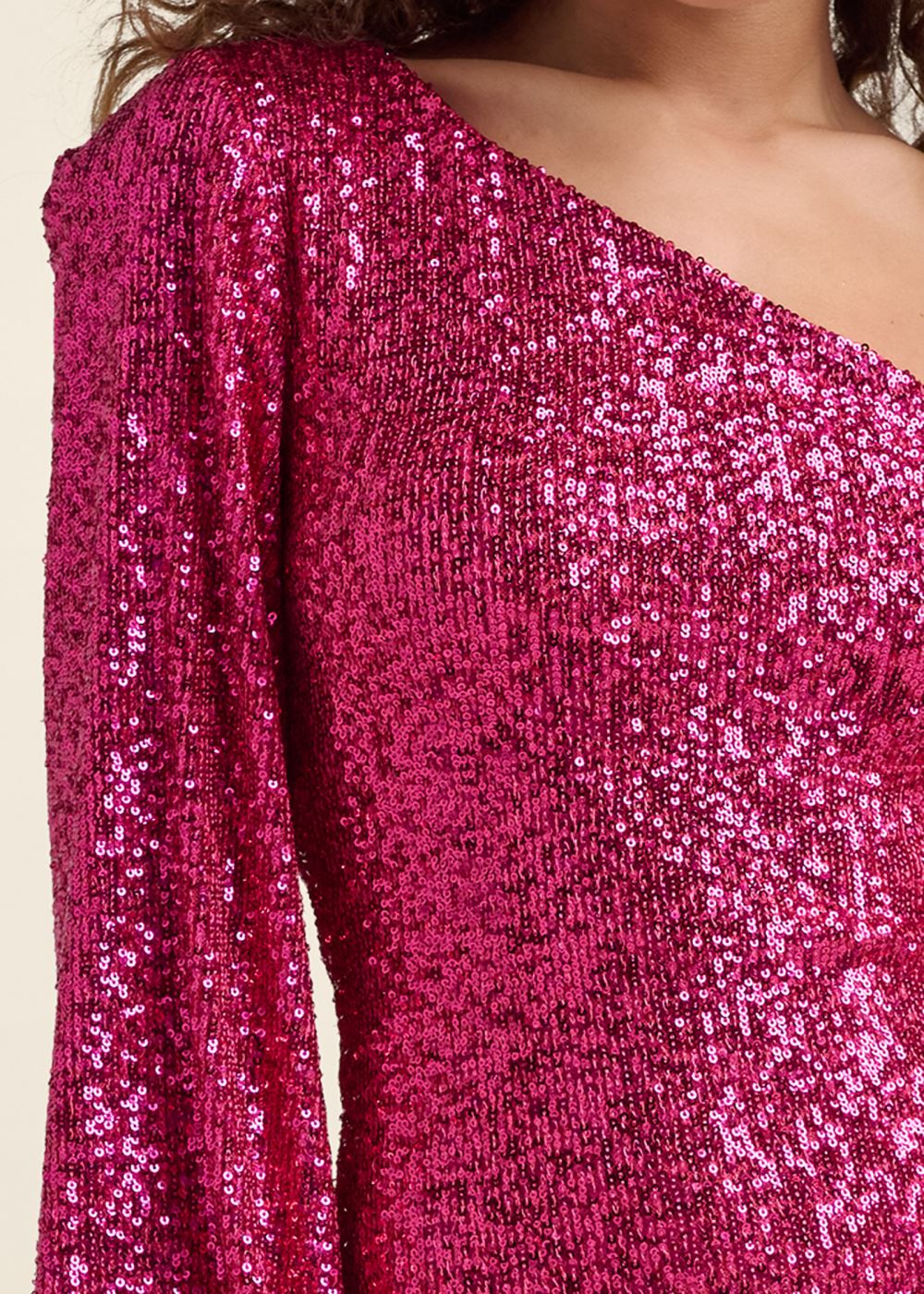 Venus One-Shoulder Sequin Dress - Pink