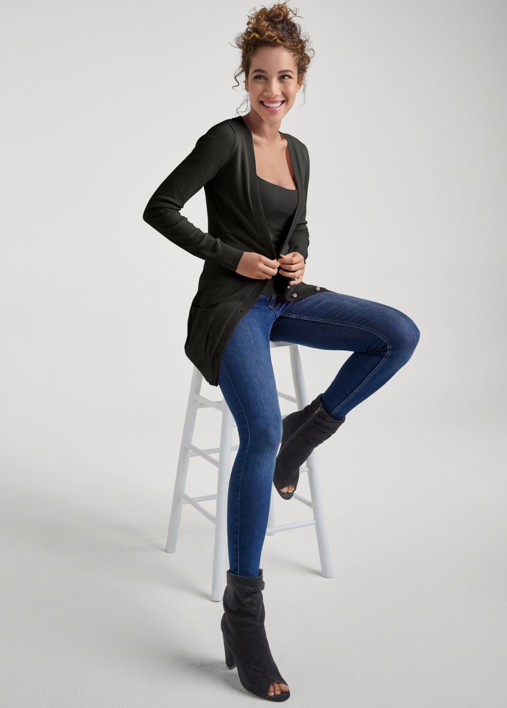 Venus VENUS | Faux-Cashmere Cardigan Set in Black